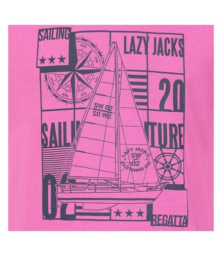 Mens Sailboat Cotton T-shirt Raspberry Lazy Jacks