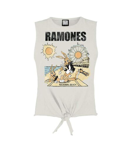 Amplified Womens/Ladies Rockaway Beach Ramones Vintage Crop Top (White) - UTGD1724