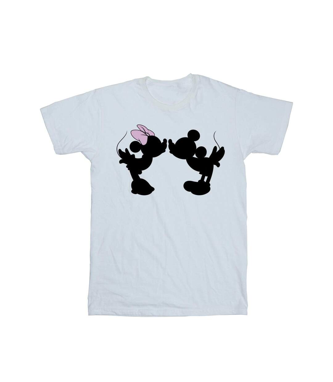 Disney Femmes/Les femmes Mickey Minnie Kiss Silhouette Coton Boyfriend T-Shirt (Blanc) - UTBI38197-1