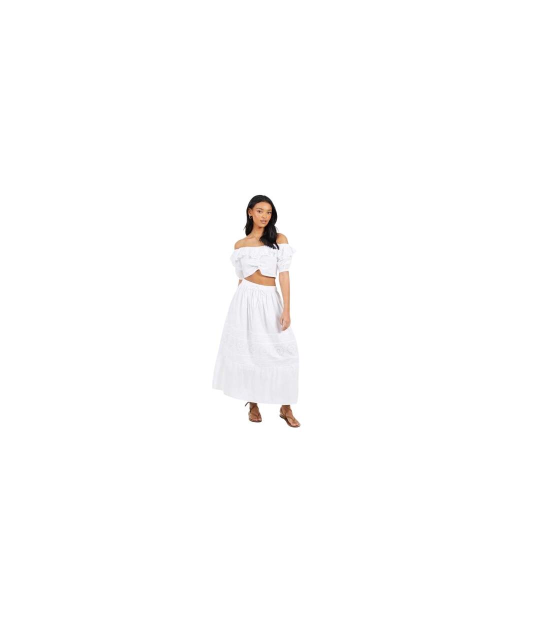 Womens/ladies Bardot Crop Top White Brave Soul-1