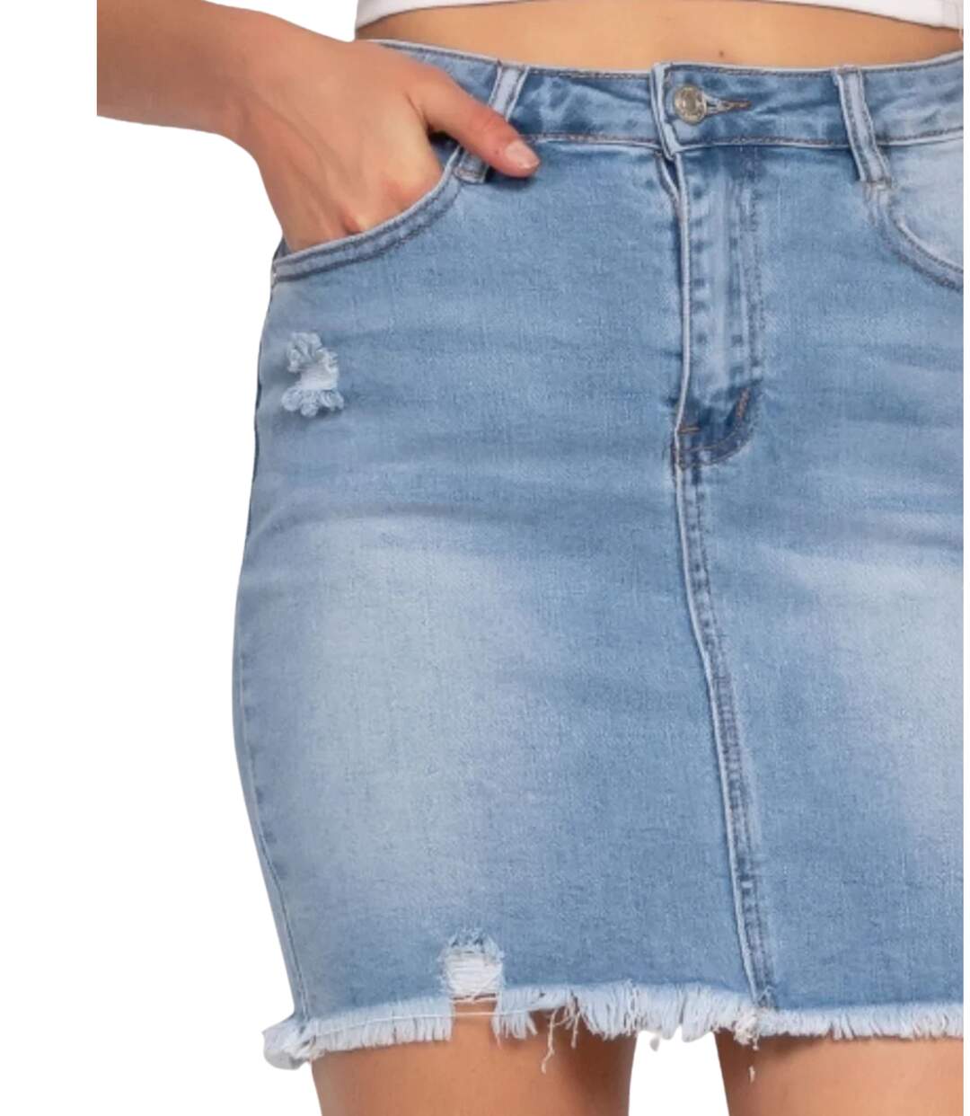 Jupe en denim pour femme - Style décontracté - Coupe droite et courte - Jean clair tendance-4