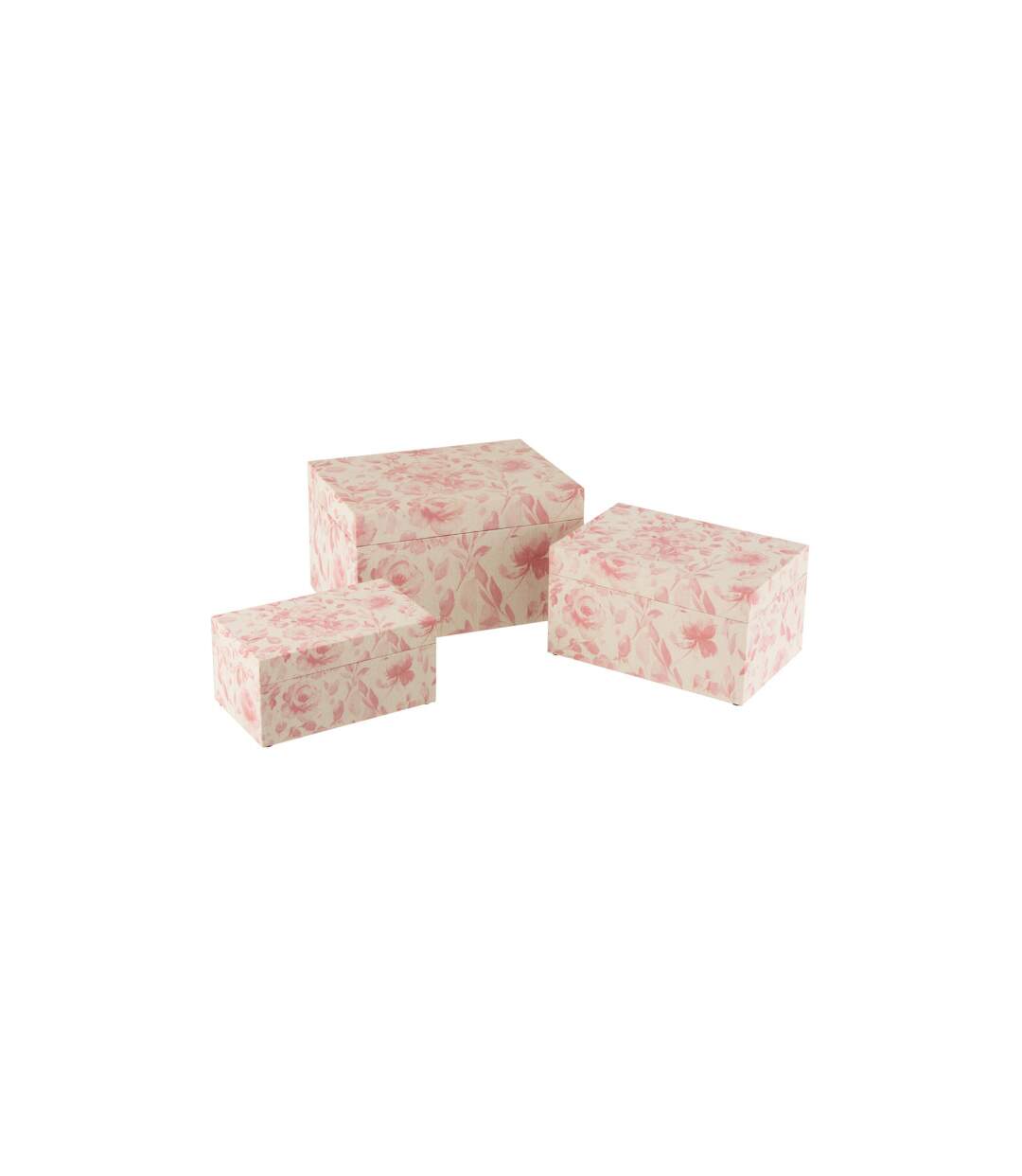 Lot de 3 Boîtes Déco Motif Fleurs 35cm Rose-1