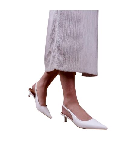 Womens/ladies new pointed pu sling back kitten heel court shoes white Where´s That From