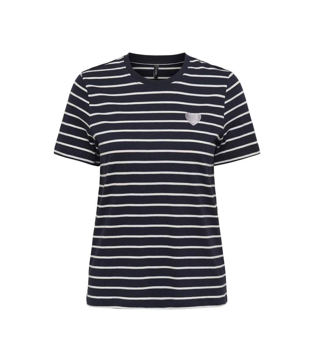 T-Shirt marine/blanc femme only liva-3