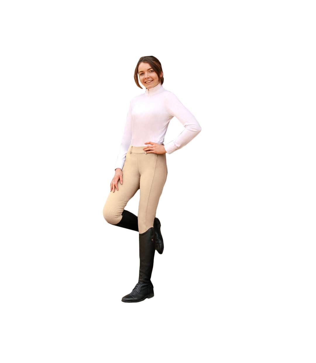 Womens/ladies glacial softshell horse riding tights beige Hy