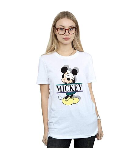 Disney Femme/Les femmes Mickey Mouse Letters Cotton Boyfriend T-Shirt (Blanc) - UTBI36643