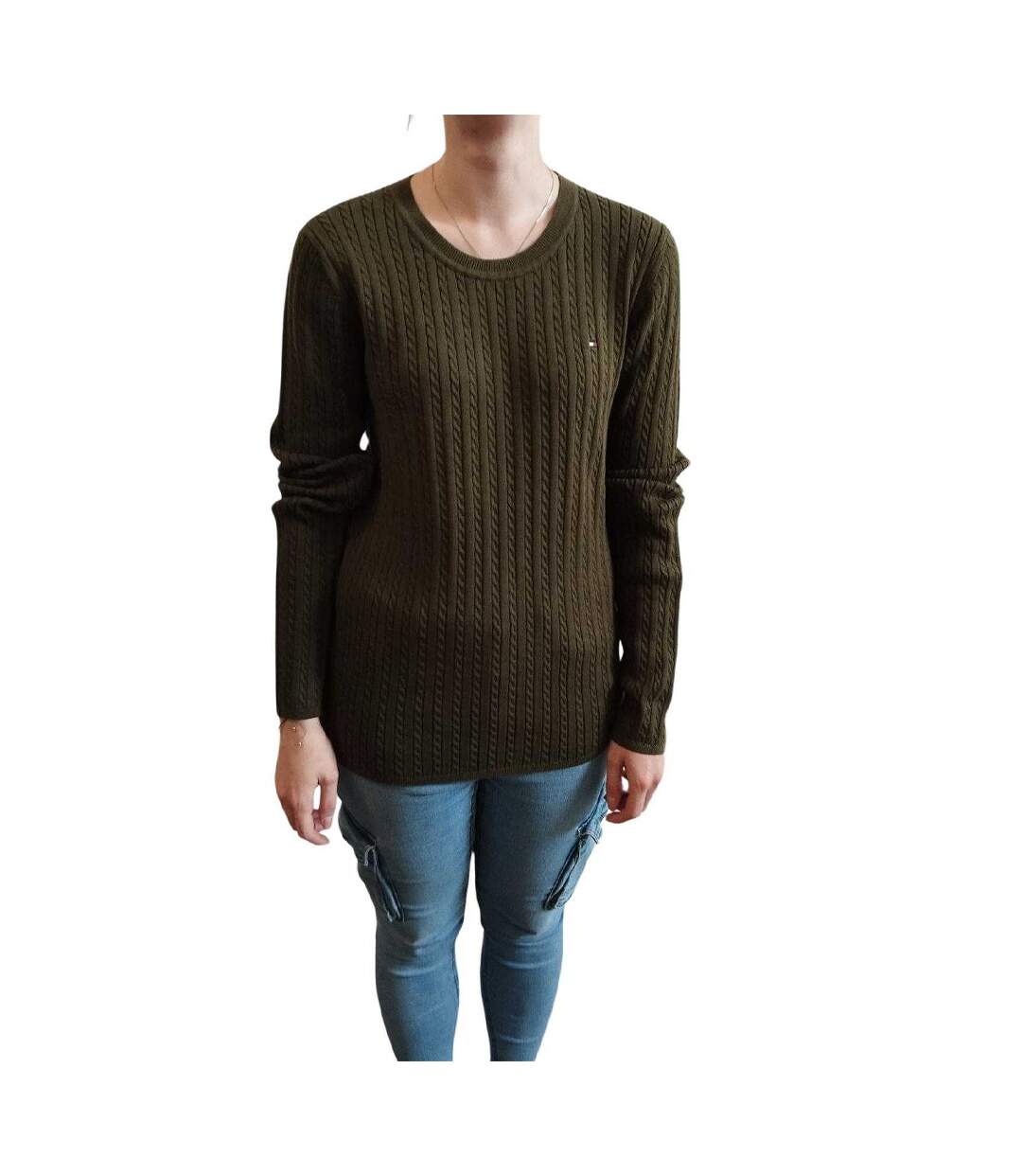 Sweat Motif/style Maille Torsadée Femme Vert Tommy Hilfiger-1