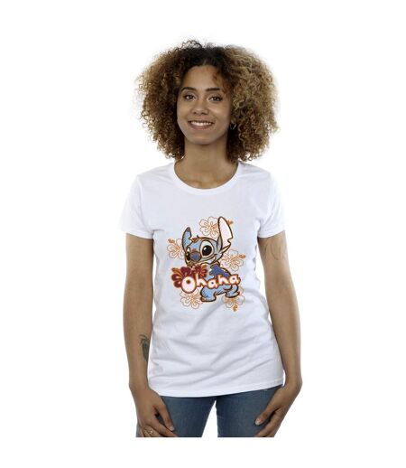 Disney Femmes/Les femmes Lilo And Stitch Ohana Orange Hibiscus Cotton T-Shirt (Blanc) - UTBI25821
