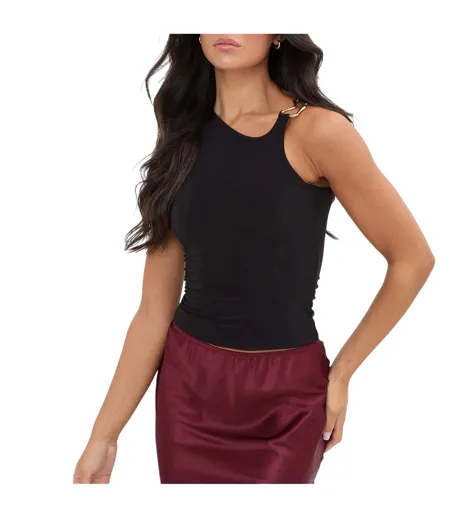 Womens/ladies Fitted Sleeveless Vest Top Black I Saw It First