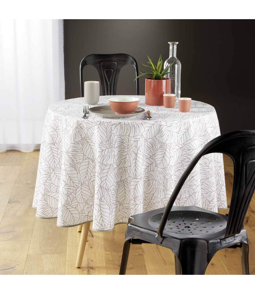Nappe Ronde Imprimé Solea 180cm Blanc-3