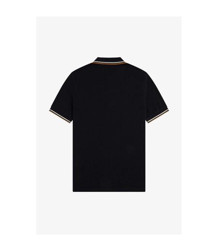 Mens Twin Tip Polo Shirt Black Brown Fred Perry