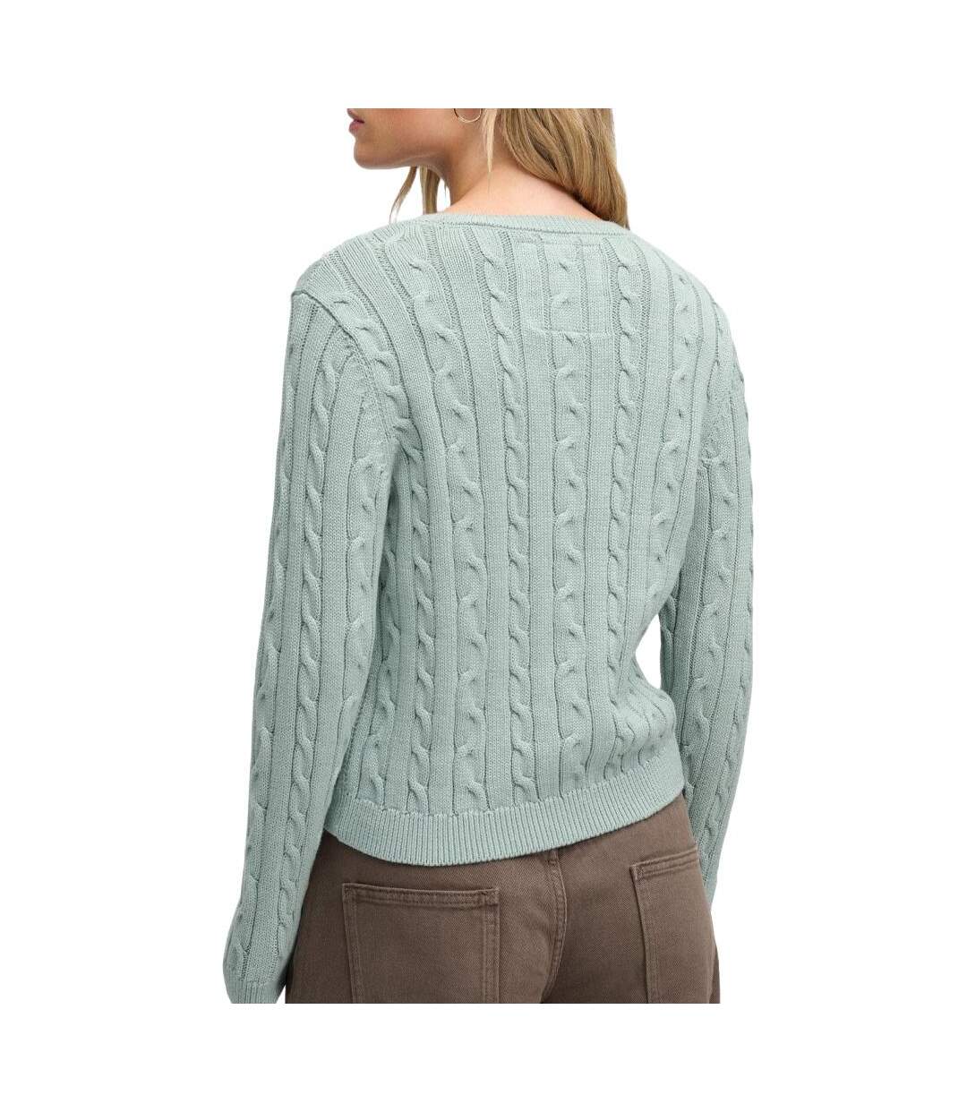 Pull vert d'eau femme superdry essentials cable jumper-2
