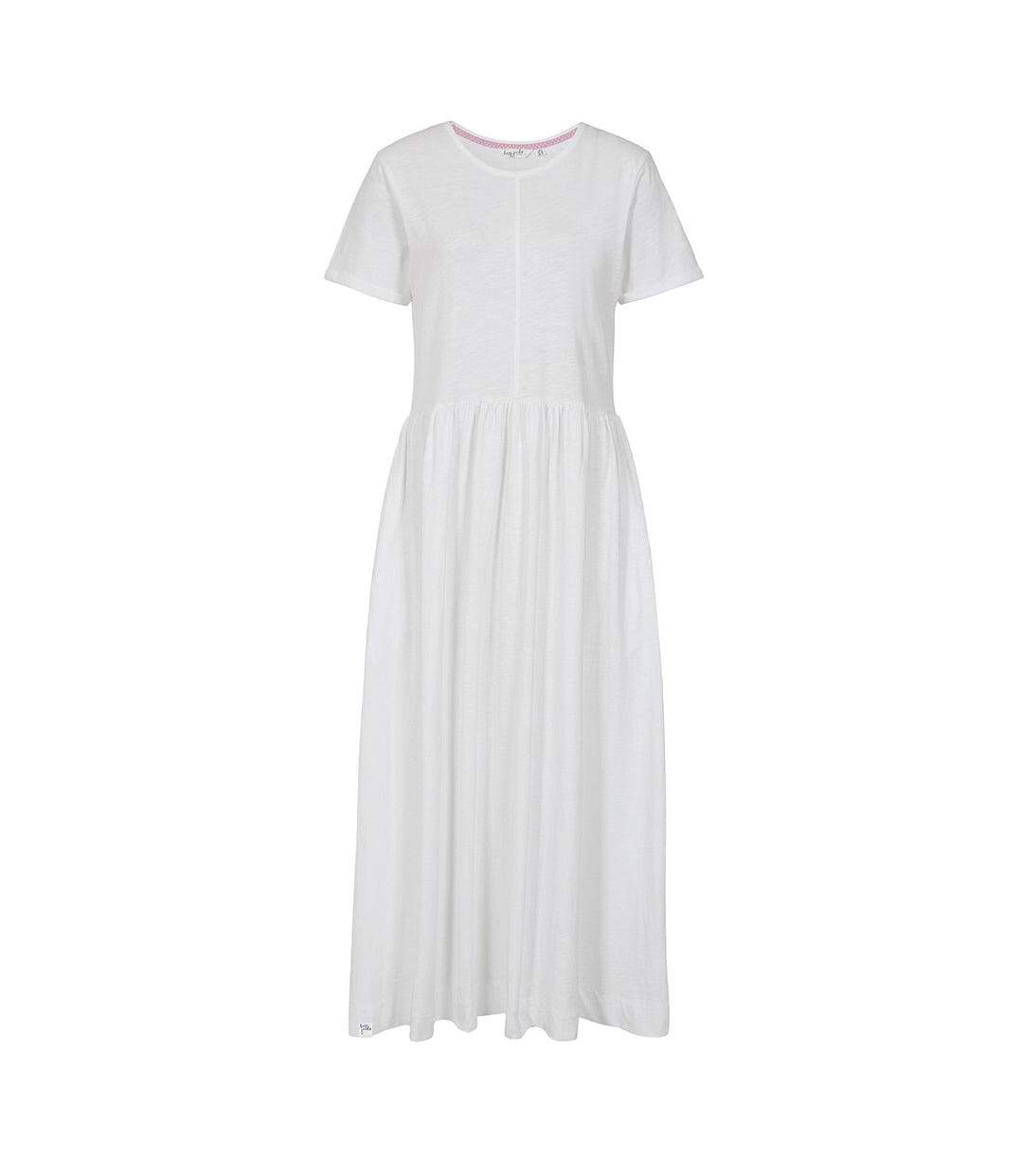 Womens/ladies Long Gathered Dress White Lazy Jacks-1