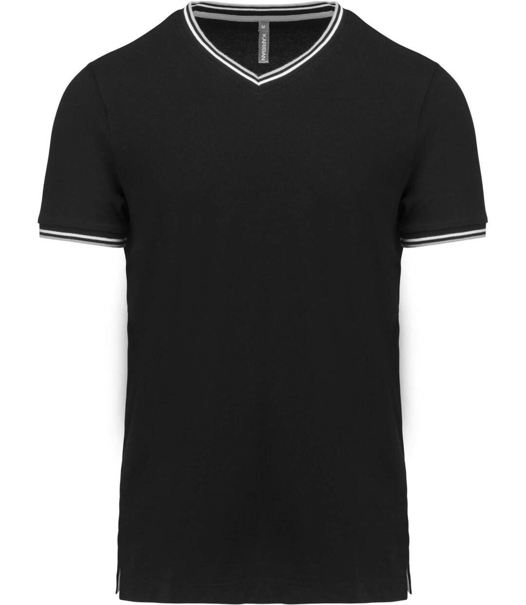 T-shirt manches courtes coton piqué col V K374 - noir - homme