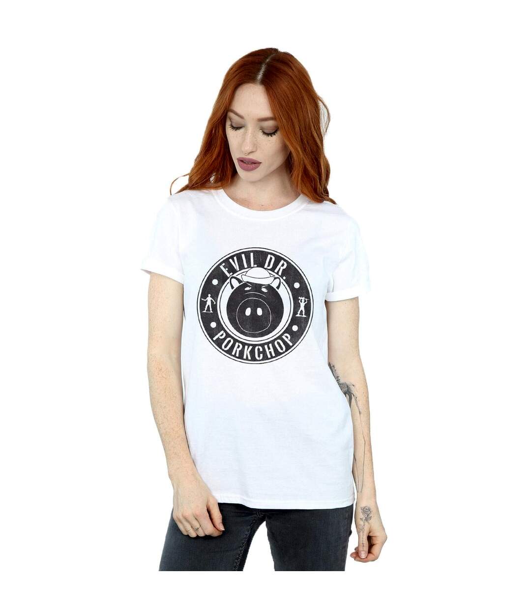 Disney Womens/Ladies Toy Story Evil Dr Pork Chop Logo Coton Boyfriend T-Shirt (Blanc) - UTBI46908-2