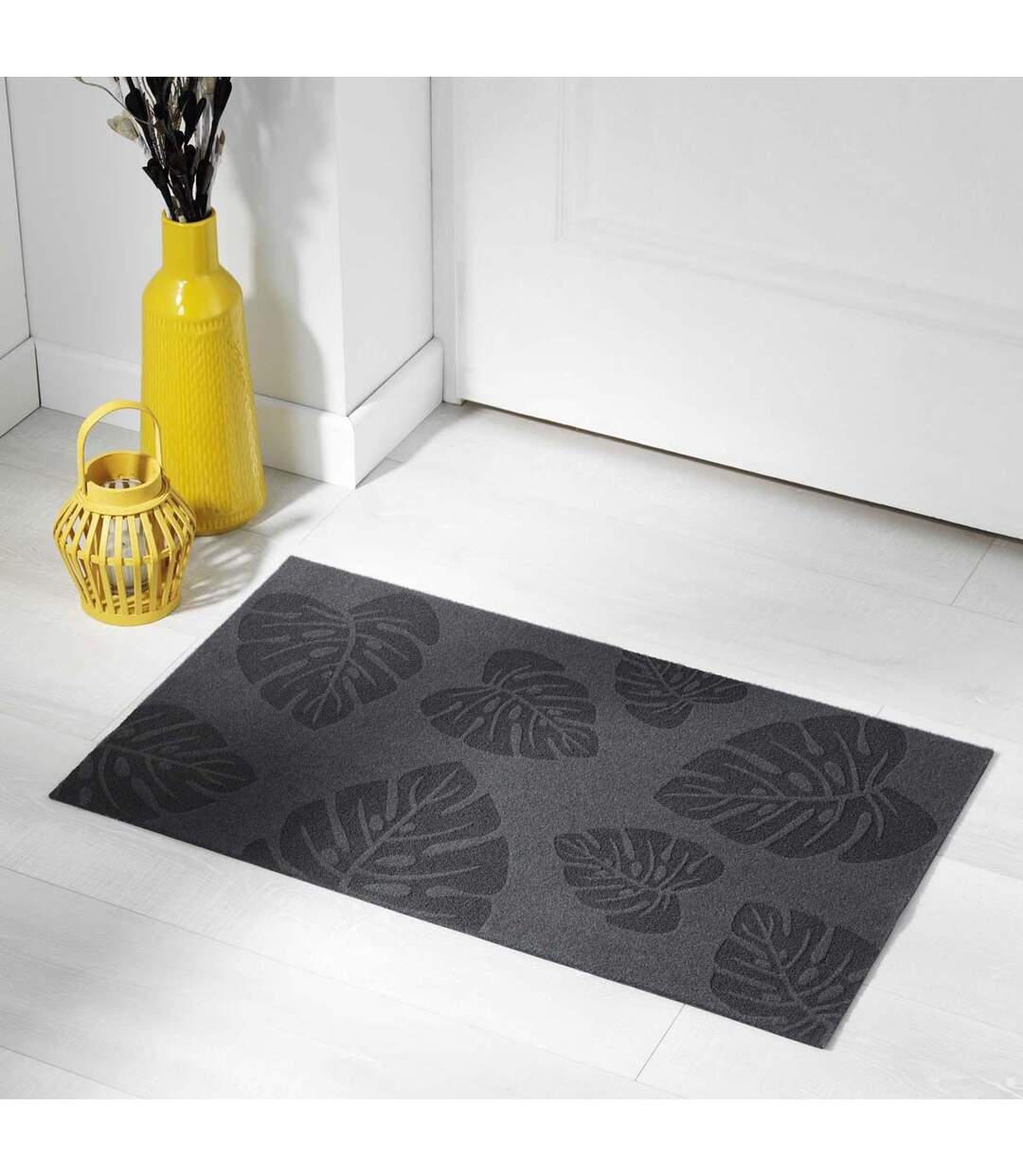 Tapis d'Entrée à Motifs Palmeraie 45x75cm Noir-3