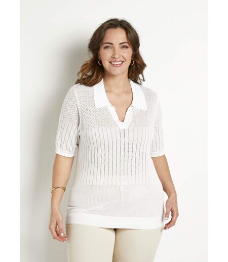 Pull fin col polo ajouré manches courtes