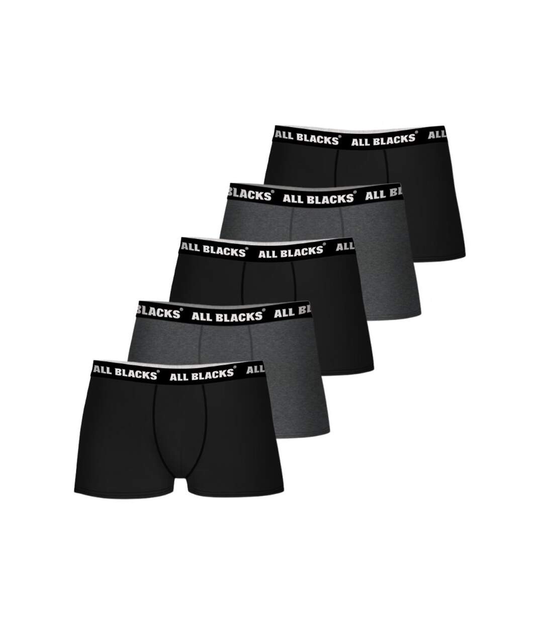 ALL BLACKS Lot de 5 Boxers Homme Coton BCX5 Noir Gris Chiné