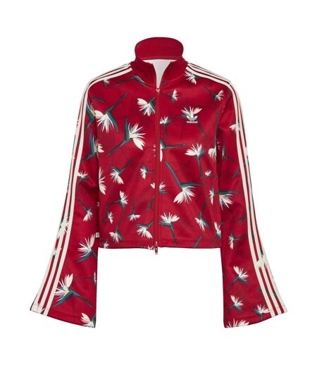 Womens/ladies Originals Floral Bell Sleeve Track Top Red Adidas