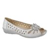 Boulevard Womens/Ladies Flower Punched Open Toe Shoes (Light Silver Shimmer) - UTDF1575