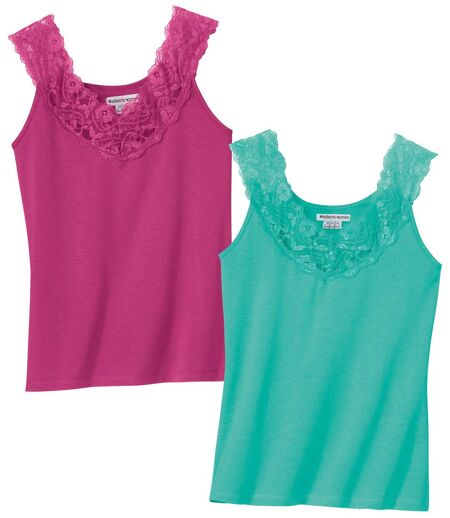 Paquet de 2 camisoles en dentelle femme - fuschia vert