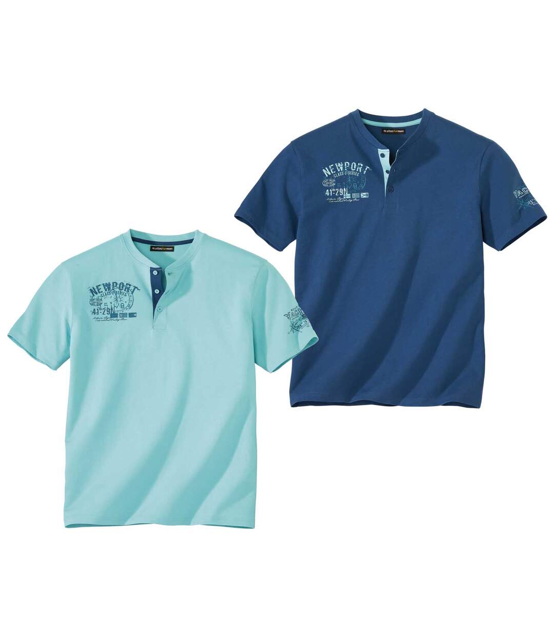 Pack of 2 Men's Henley T-Shirts - Turquoise Petrol Blue Atlas For Men
