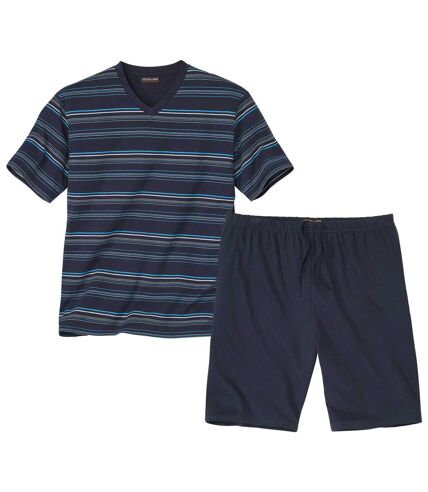 Men's Navy Ocean Striped Short Pyjama Set