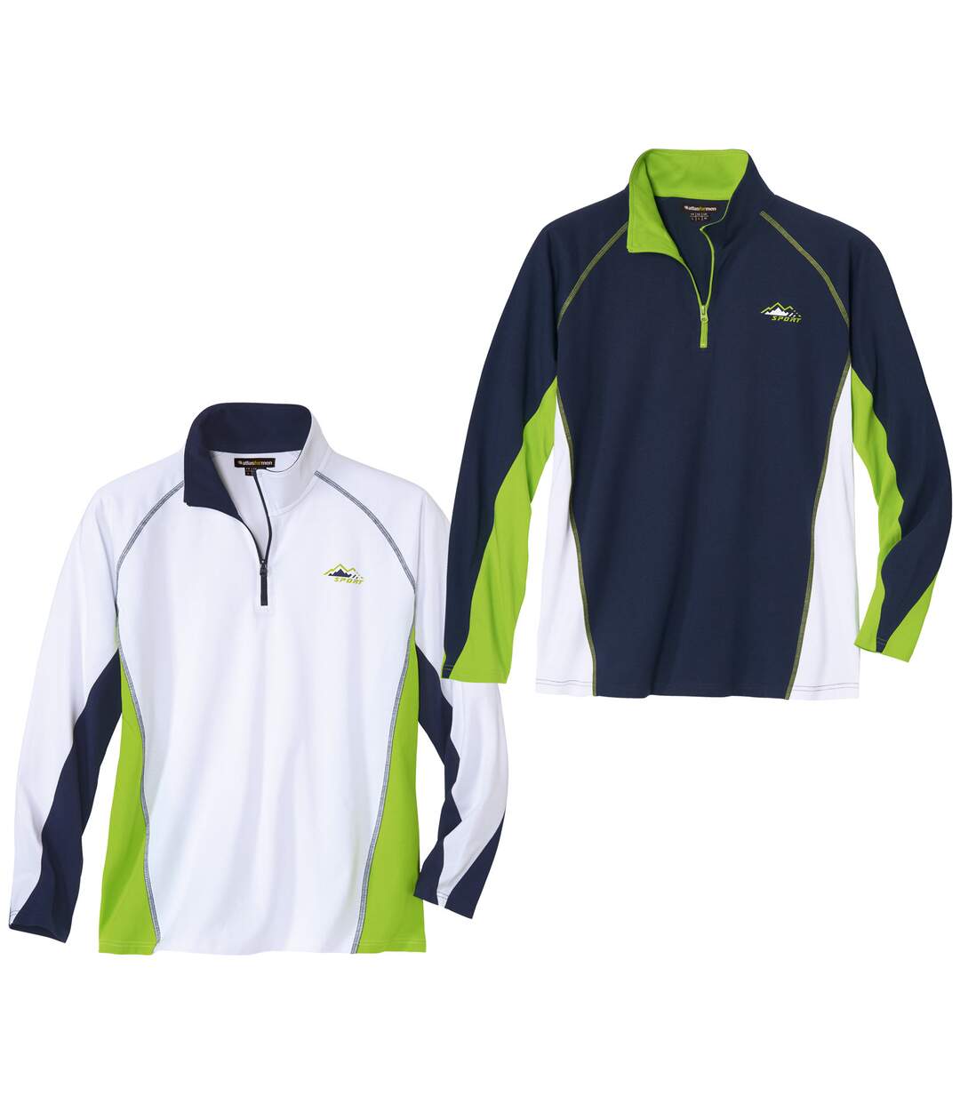 Pack of 2 Men's Zip-Neck Sports Tops - White Navy