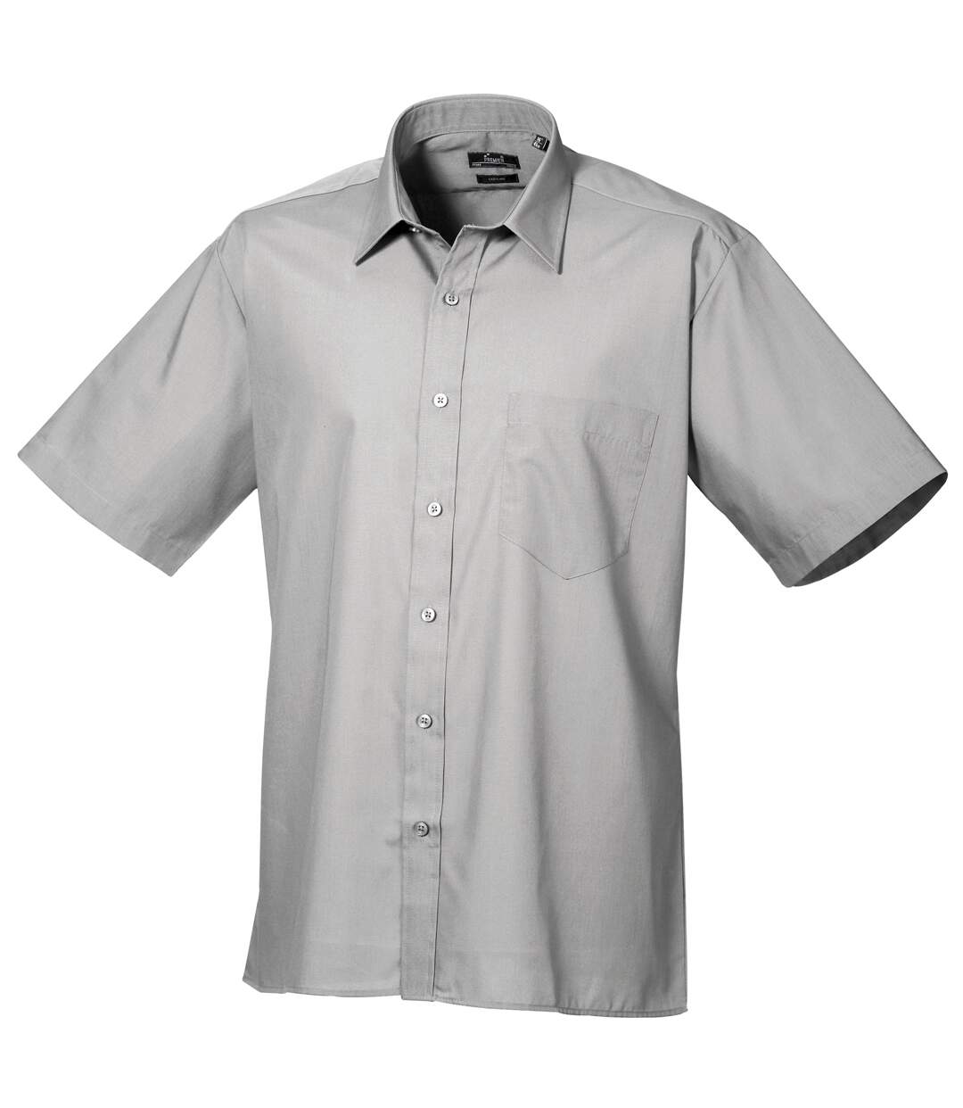 Mens short sleeve formal poplin plain work shirt silver Premier