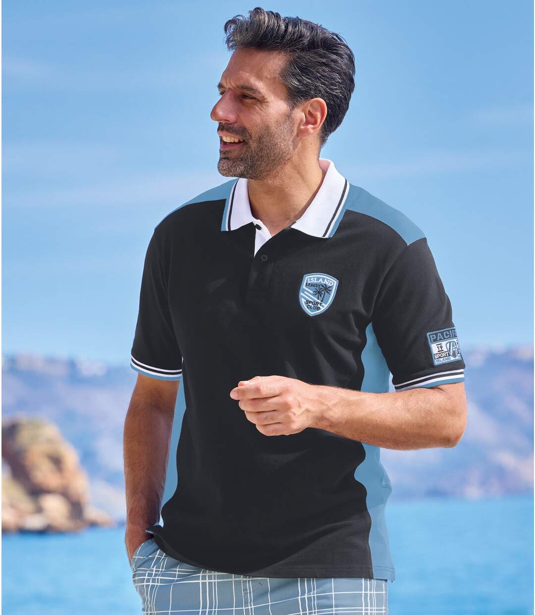 Men's Black & Blue Sporty Piqué Polo Shirt-1