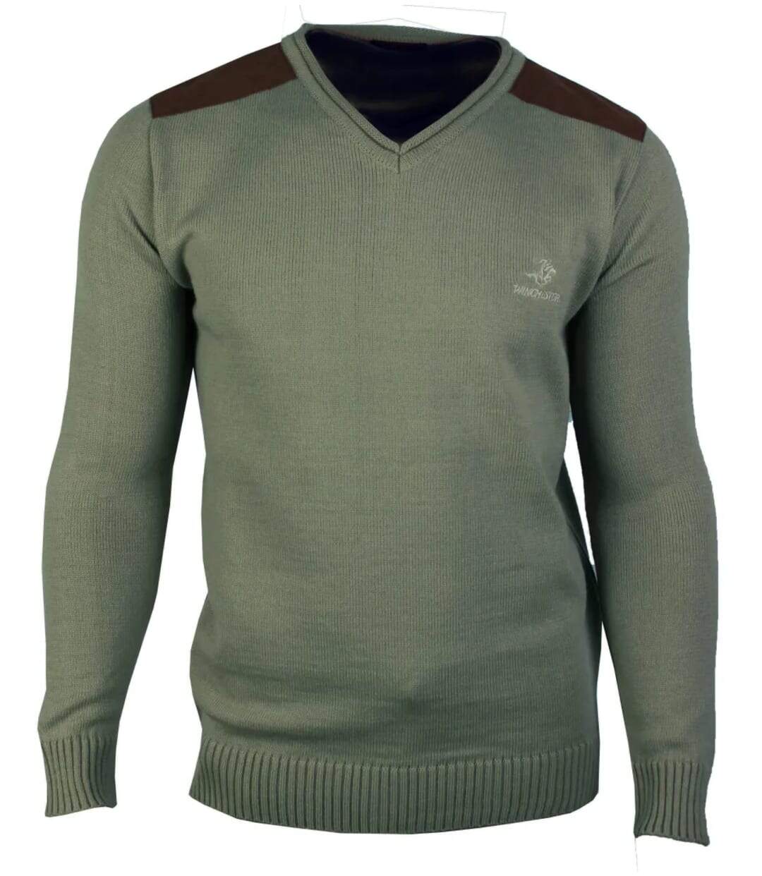 Pull Col V Homme Winchester Panel2 Vert Marine avec Renforts Suédine-2