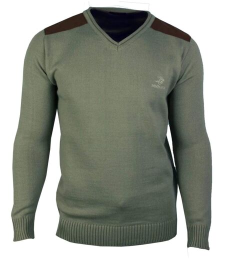 Pull Col V Homme Winchester Panel2 Vert Marine avec Renforts Suédine
