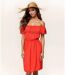 Robe été Femme Sans Manches Rouge avec Volants, Longueur Genou - Col Rond - élégance Décontractée-5