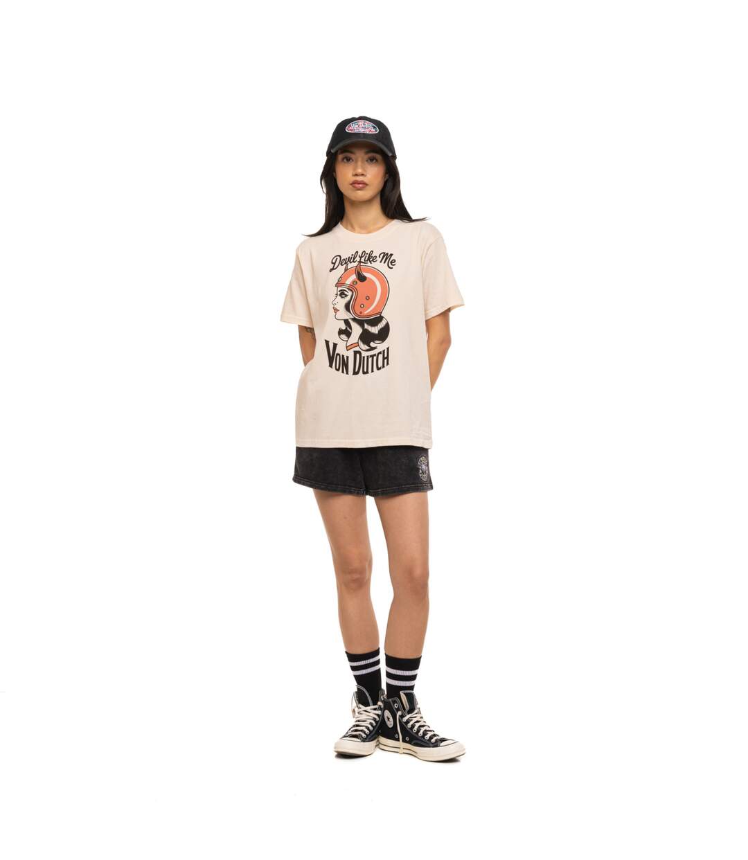 T-shirt femme col rond regular avec print devant et dos Devil Vondutch-5