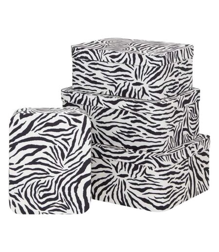 Lot de 4 Boîtes Déco Zébra Polybox 39cm Beige