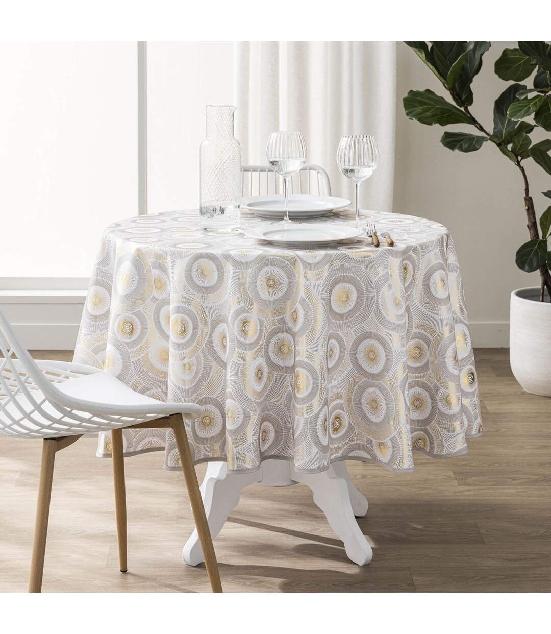 Nappe Imprimé Métallisé Eclipse 180cm Blanc-3