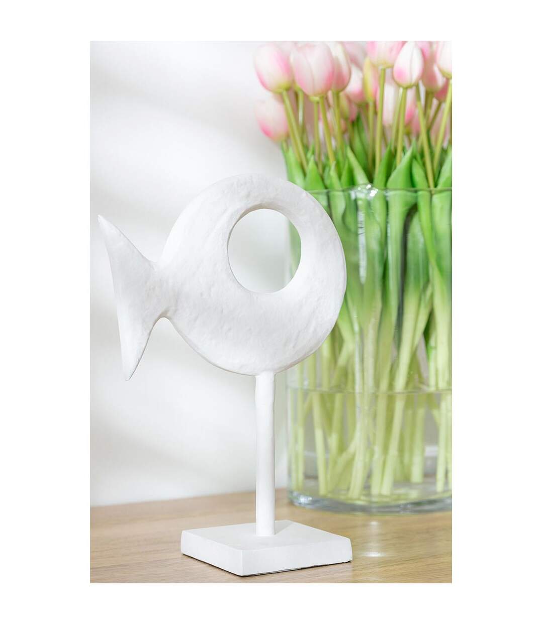 Statuette sur Pied Figurine Poisson 30cm Blanc-3