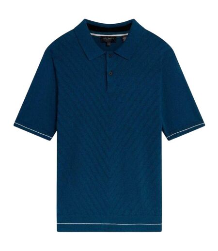 Mens Chevron Knitted Short-sleeved Polo Shirt Navy Ted Baker