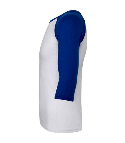 Unisex adult 3/4 sleeve baseball t-shirt white/royal blue Canvas