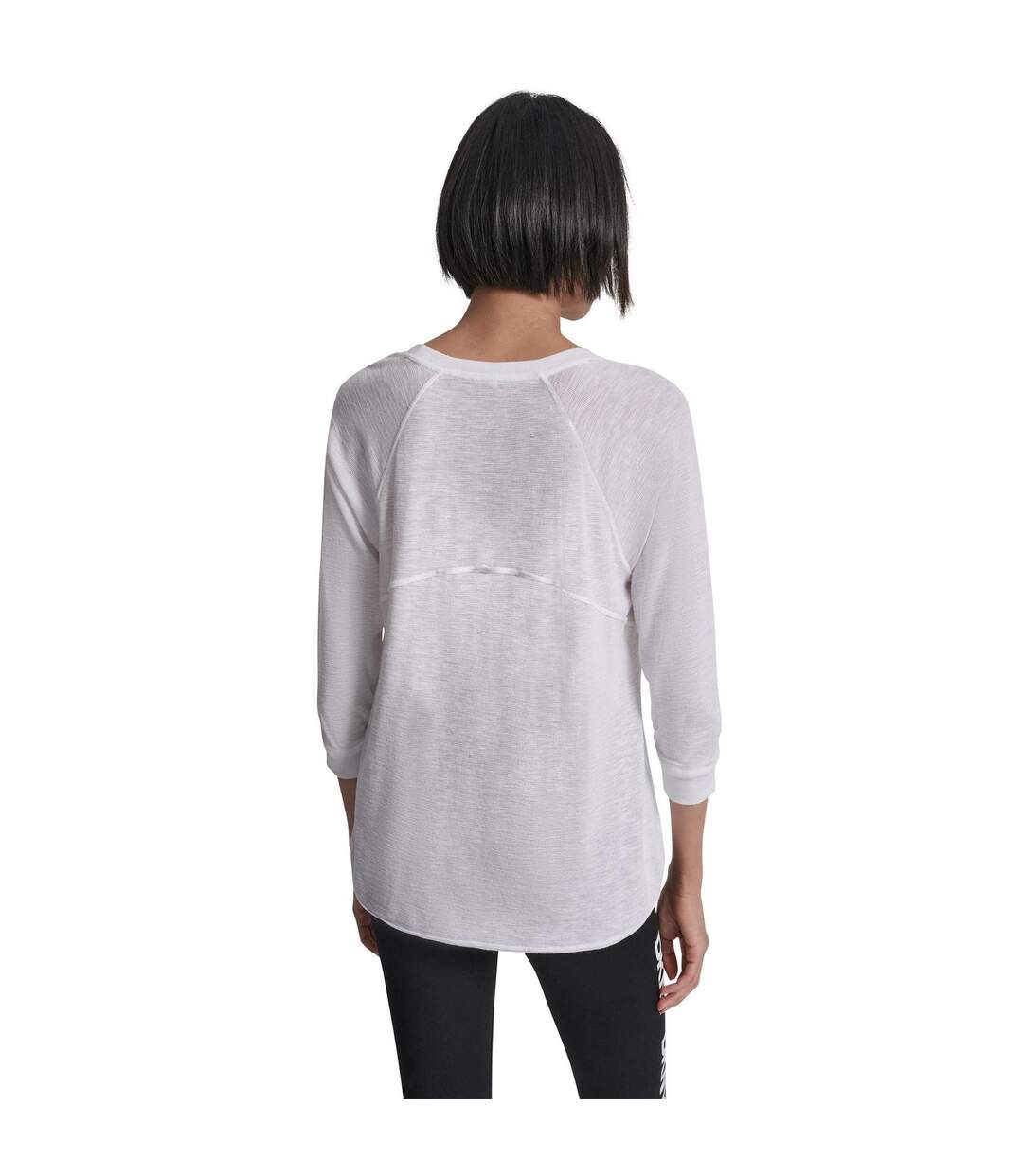 Womens/ladies Waffle Slim 3/4 Sleeve T-shirt White DKNY-3