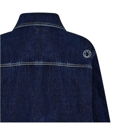 Womens/ladies Longline Denim Jacket Navy Faded Hugo