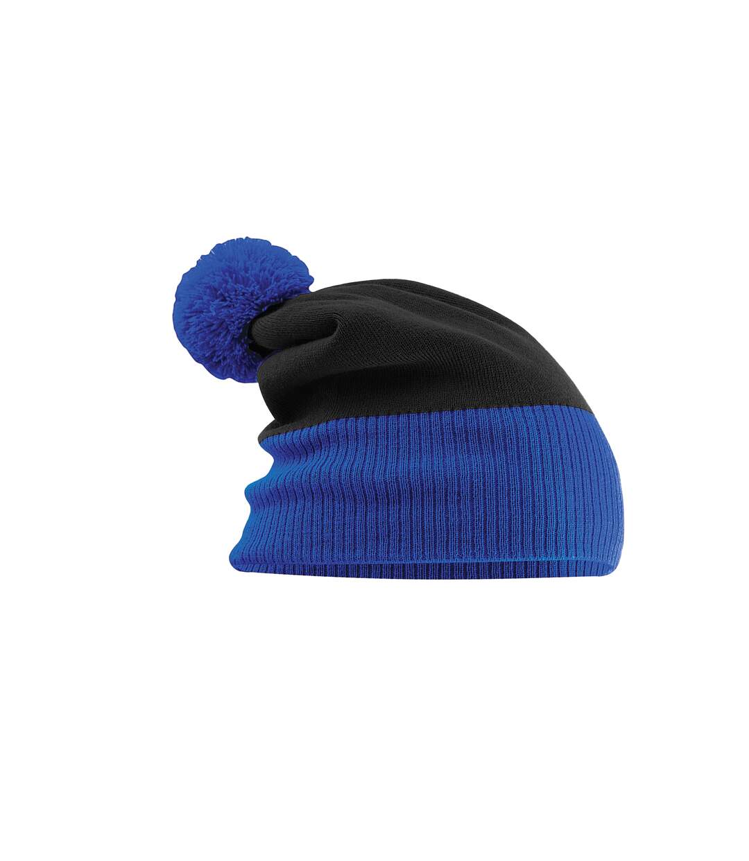 Unisex adult snowstar two tone beanie black/bright royal blue Beechfield-2