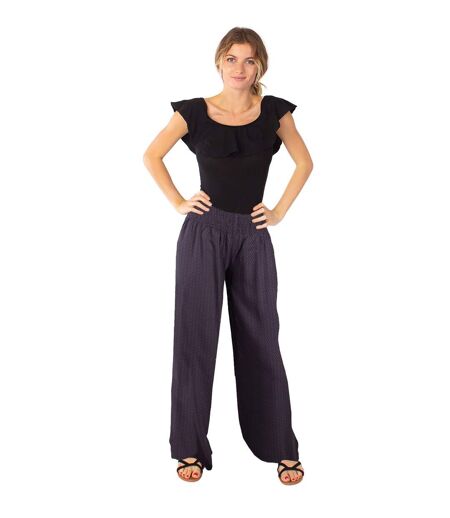 Pantalon fluide en viscose SANDY imprimé ethnique gris Coton Du Monde