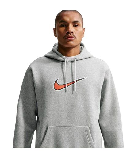 Mens Club Swoosh Fleece Hoodie Dark Grey Heather Nike