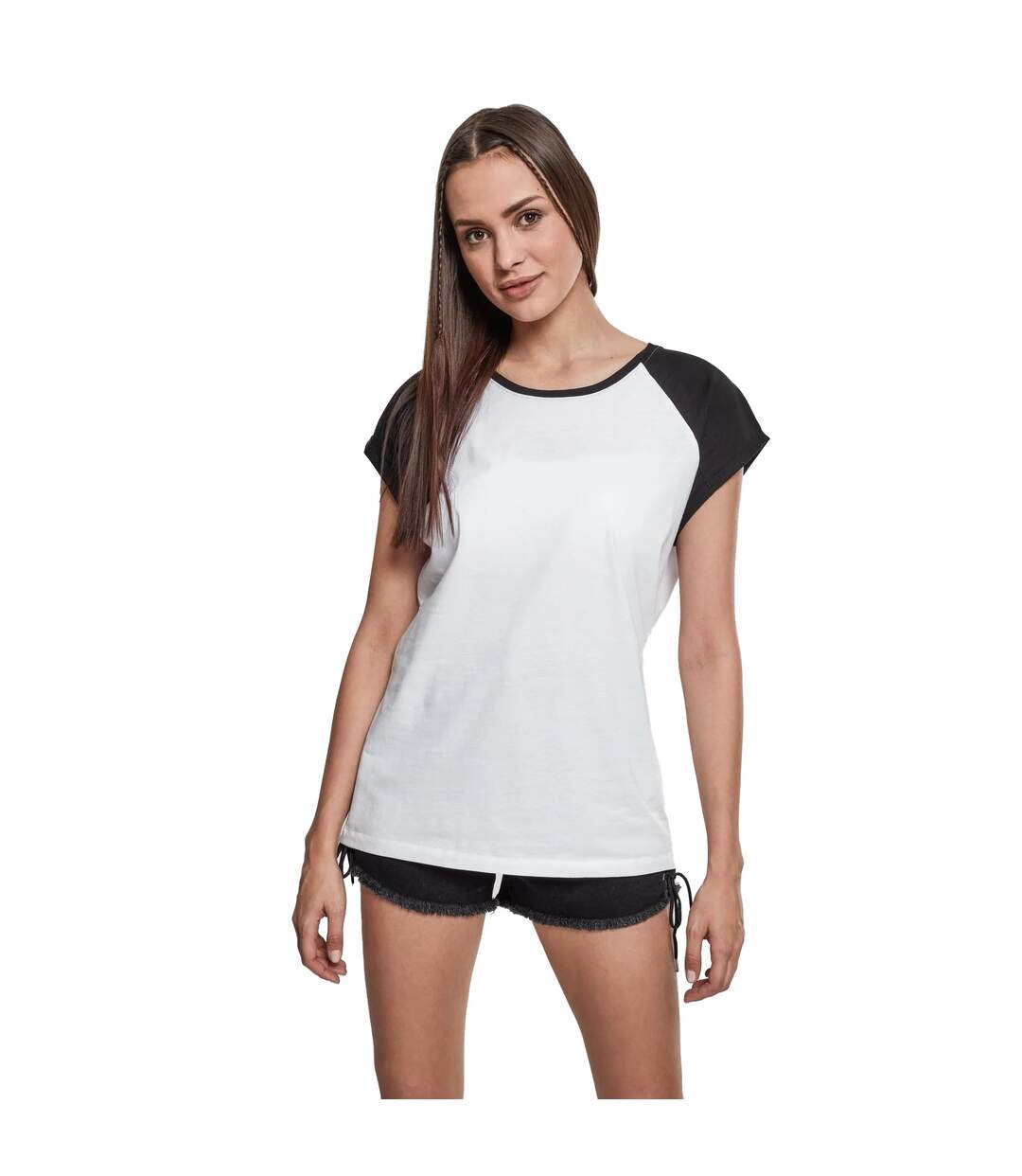 T-shirt Manches Raglan Motif/style Contrasté Femme Blanc Noir Urban Classics-3