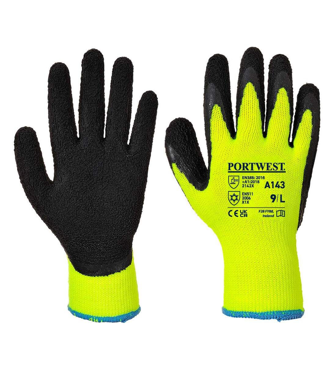 Unisex adult a143 thermal soft grip gloves l yellow/black Portwest-1