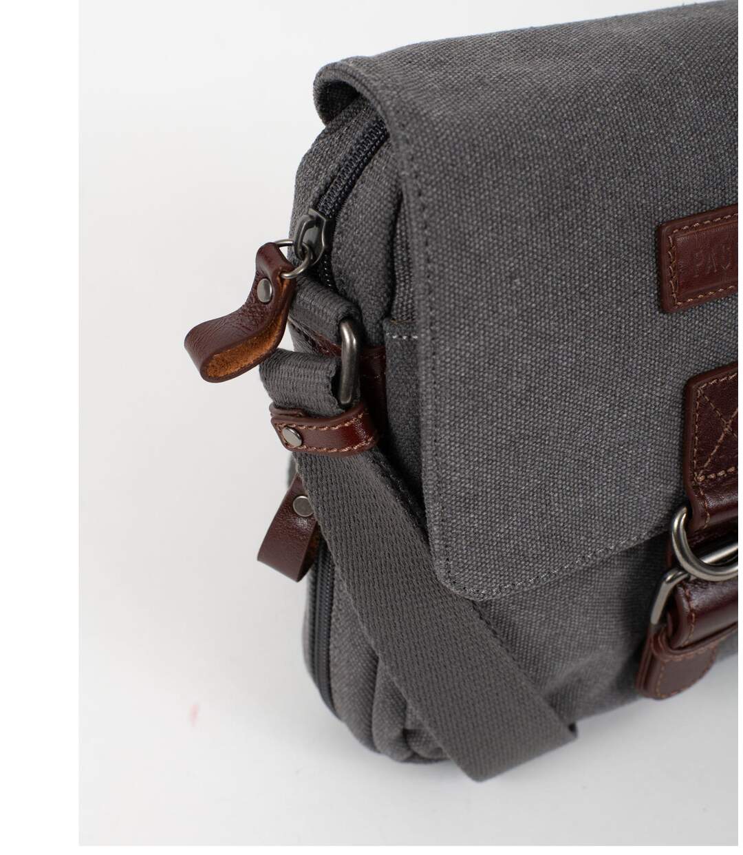 Sacoche bandoulière homme en toile et cuir gris - multi-poches, poignée et bandoulière réglable-3
