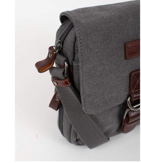 Sacoche bandoulière homme en toile et cuir gris - multi-poches, poignée et bandoulière réglable