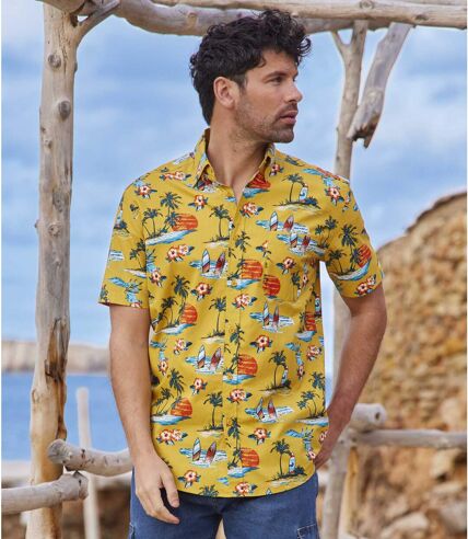 Men's Yellow Patterned Summer Shirt 