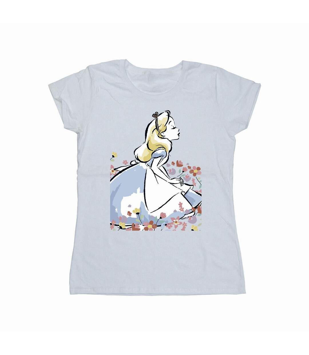 Disney Femme/Ladies Alice In Wonderland - T-shirt en coton avec croquis de fleurs (Blanc) - UTBI7084-1